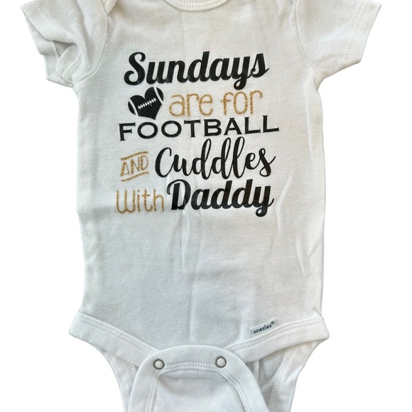 infant Girl White and Gold Glitter Football Onesie - Picture 6 of 8